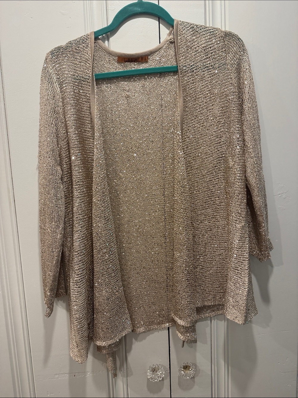 Open-Front Sparkle Cardigan Sweater - Champagne/Taupe